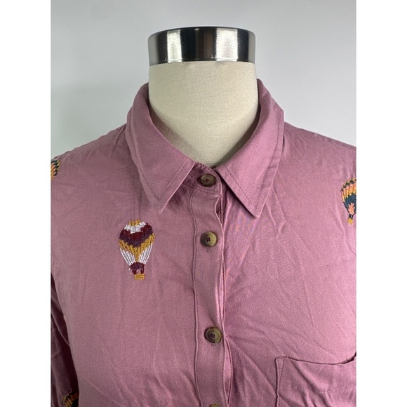 Anthropologie Hot Air Balloon Embroidered Long Sleeve Button Down Shirt - Picture 7 of 14
